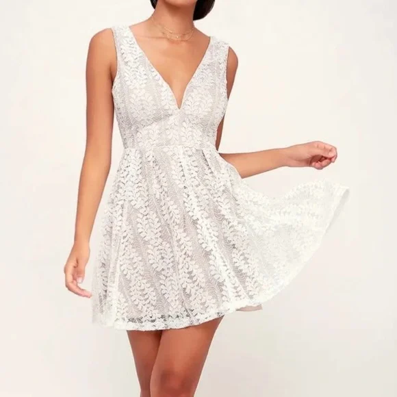 White Lace Skater Dress | Womens | Small | 100% Polyester | Lulus